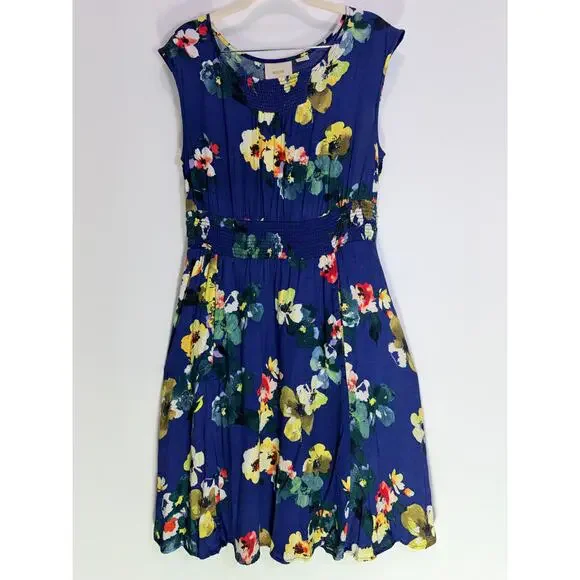 Maeve Floral Dress Women Small Blue Sleeveless Smocked Waist Pockets - Picture 1 of 11